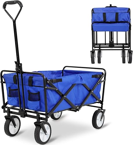 Miniatura 1 de Carro plegable portátil plegable de alta resistencia con ruedas todo terreno, carrito de jardín para comestibles para parque comercial, picnic,