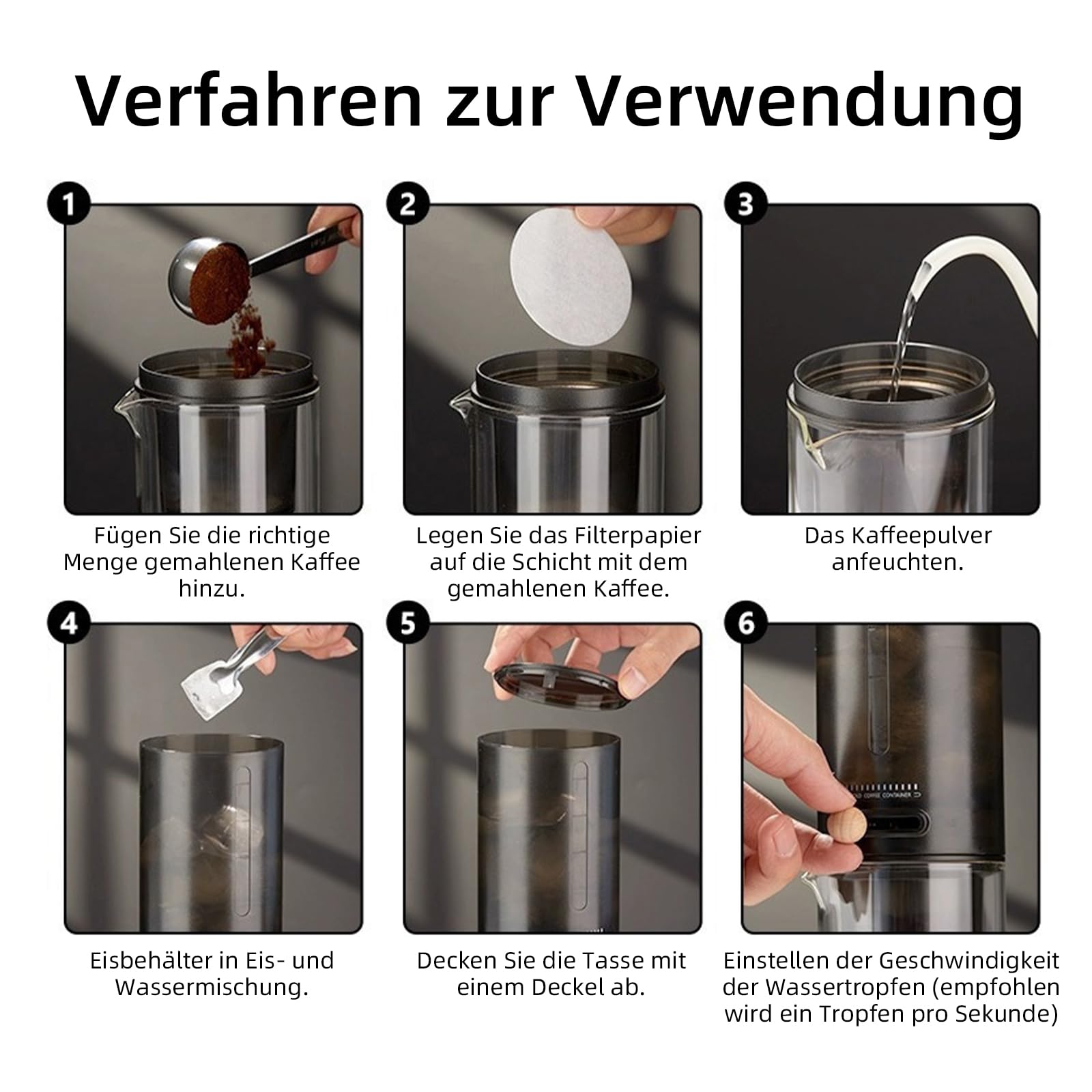 Cold Brew Coffee Maker, macchine da caffè per caffè Cold Brew Coffee e tè freddo, macchine da caffè gocciolante, velocità di estrazione a freddo regolabile, viene fornito con 100 carta