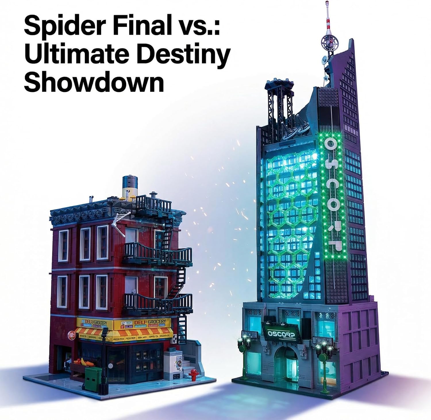 Spider Final vs. Building Set for Adults - MOC Heroes Peter & Friends' Apartment House Modular Building with Police Car, Deli Grocery for Architecture Collectors Movie Fans Gift (3559 Pcs)