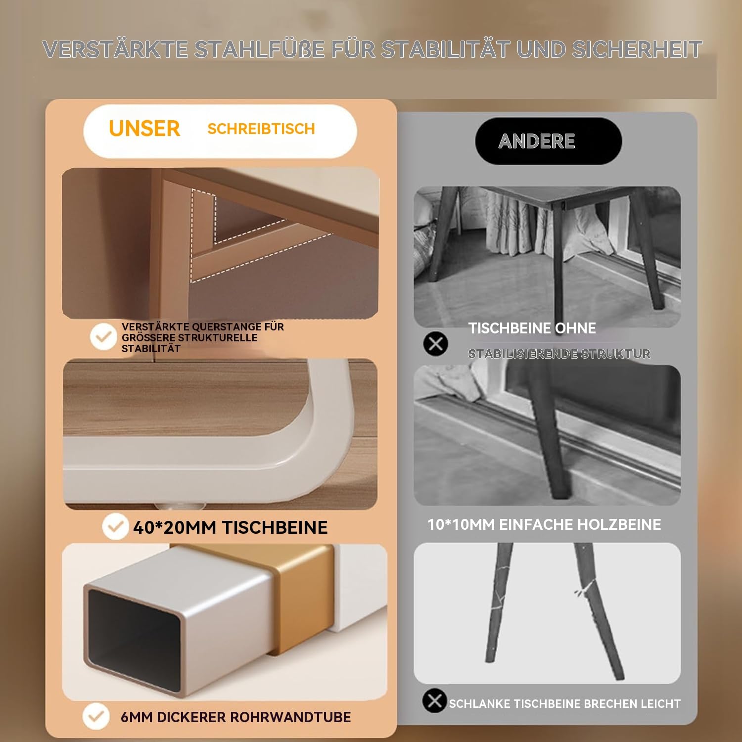 Moderner Computertisch im schlichten Stil, Schreibtisch, PC-Tisch für Homeoffice, Schlafzimmer, Arbeitszimmer (Naturfarben, 140x60cm)