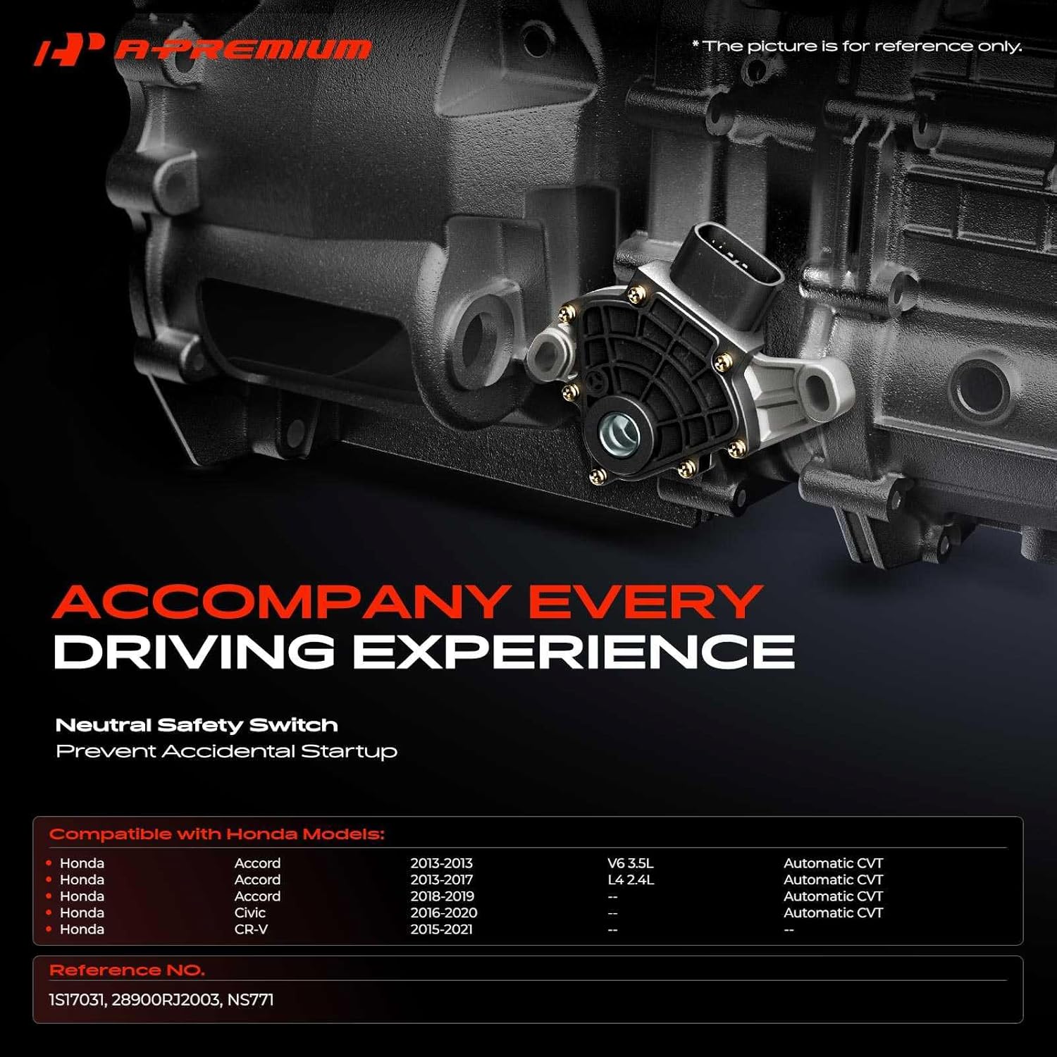 A-Premium Neutral Safety Switch Compatible with Honda CR-V CRV 2015-2021, Civic 2016-2020, Accord 2013-2019, 10 Pins