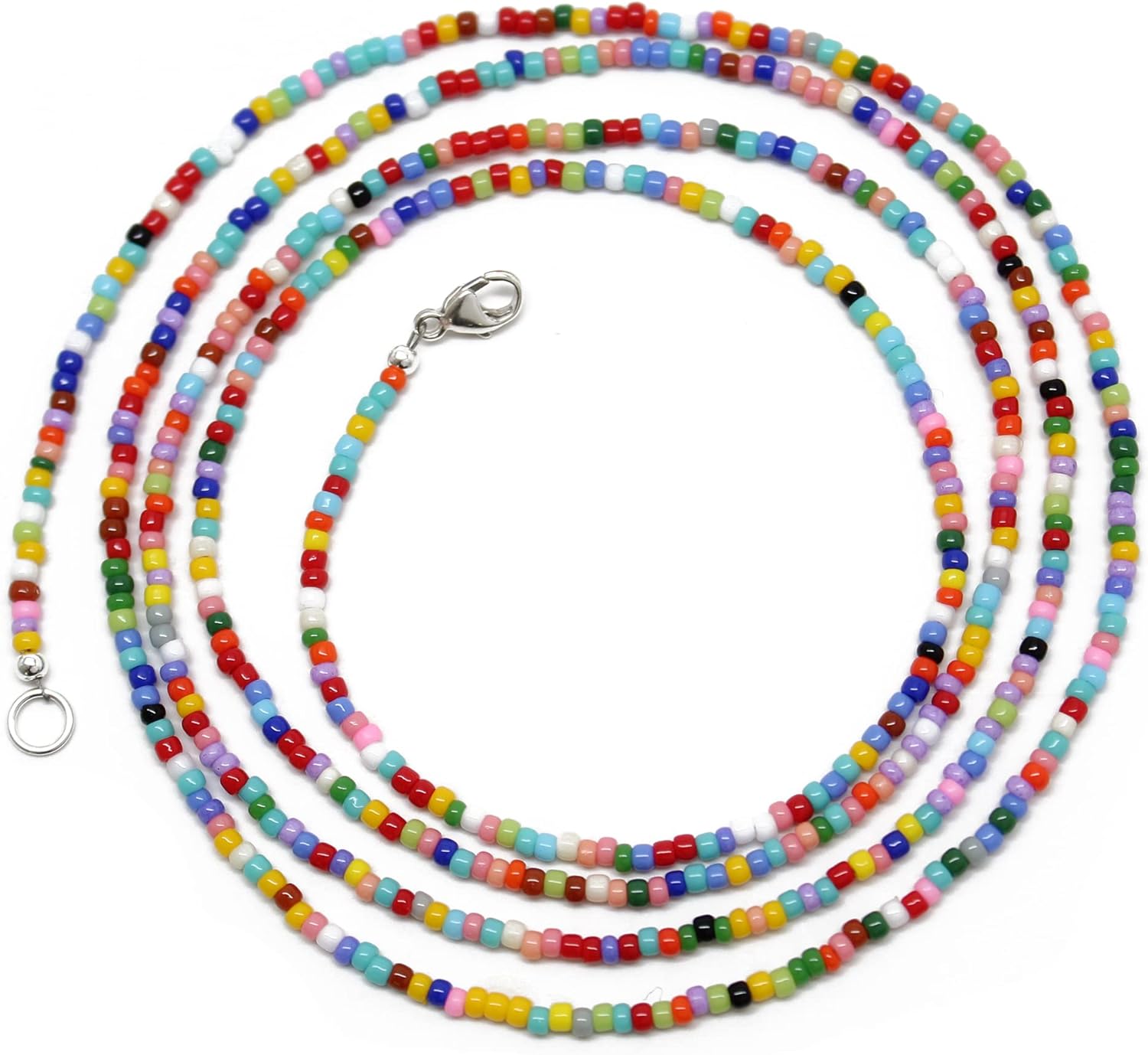 Handmade multi color seed bead necklace thin single strand