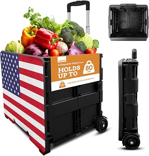 Inspired Living - Carrito utilitario Pack-N-Roll ultradelgado y plegable de dos ruedas con tapa, utilizado como asiento, hasta 250 libras, manija