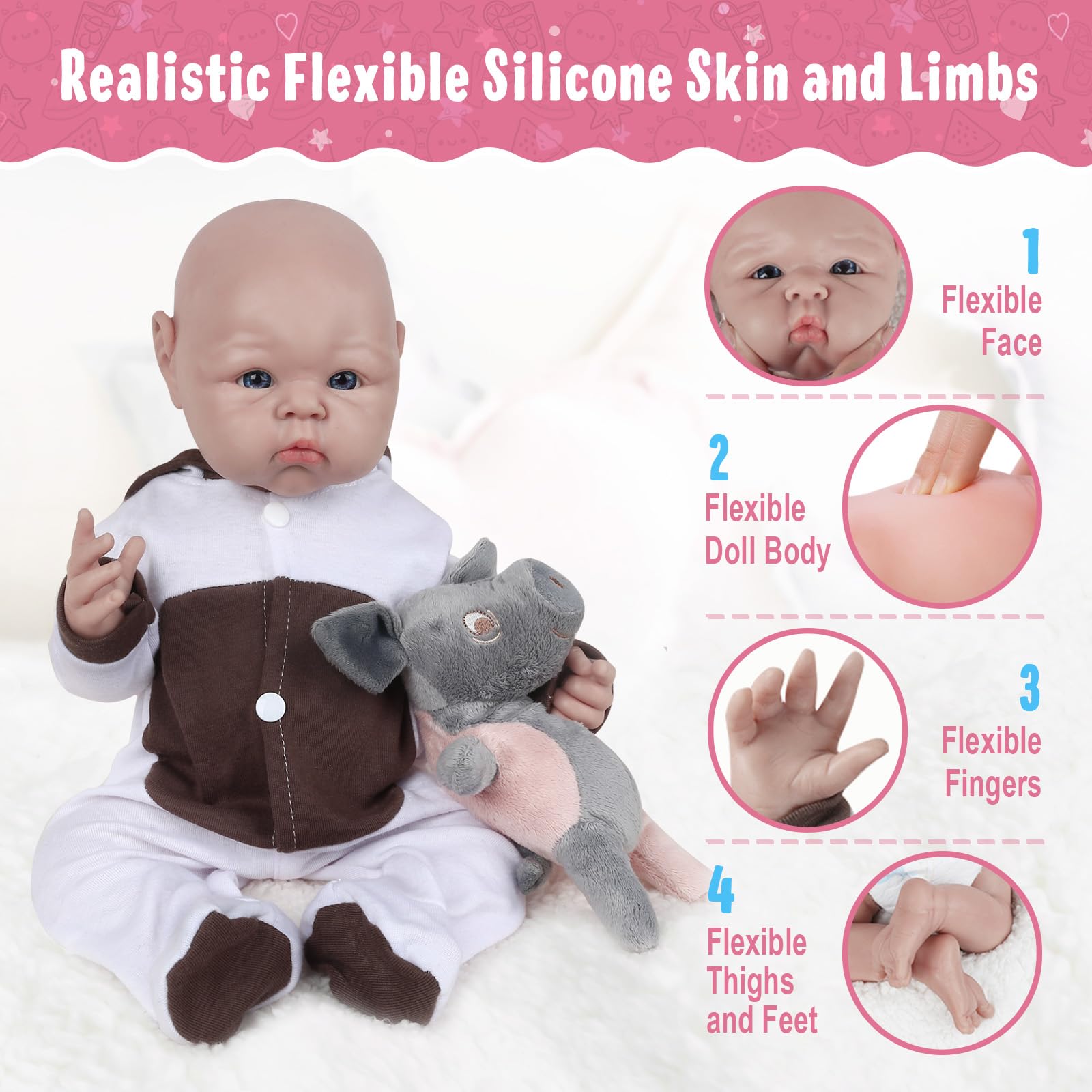 Vollence Bambola Neonata 48cm in Silicone, Non Bambola in Vinile, Neonata Realistica, Regalo Antistress - Ragazza