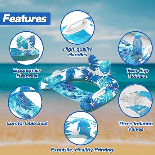 Miniatura 3 de Flotadores de piscina, paquete de 3 sillas inflables para piscina con portavasos y asas, flotadores de piscina para adultos y niños, perfectos