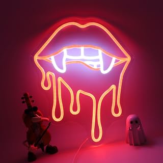 Vampire Fangs Neon Sign, Red Lips LED Light for Halloween Wall Decor, Horror Gothic Neon Sign for Bedroom, Bar, Vampire Theme Party Decorations