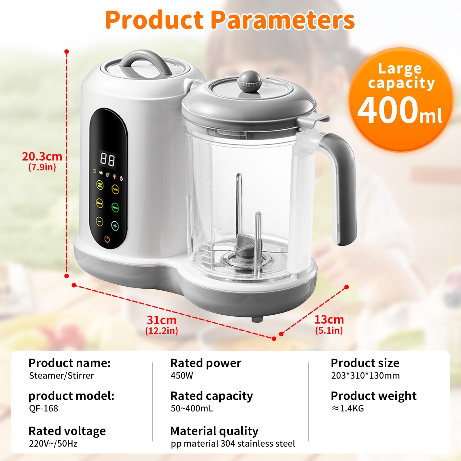 Preparador de alimentos para bebés - Multifuncional papilla para bebés, con vaporizador y batidora, 4 preajustes de cocción, autolimpieza