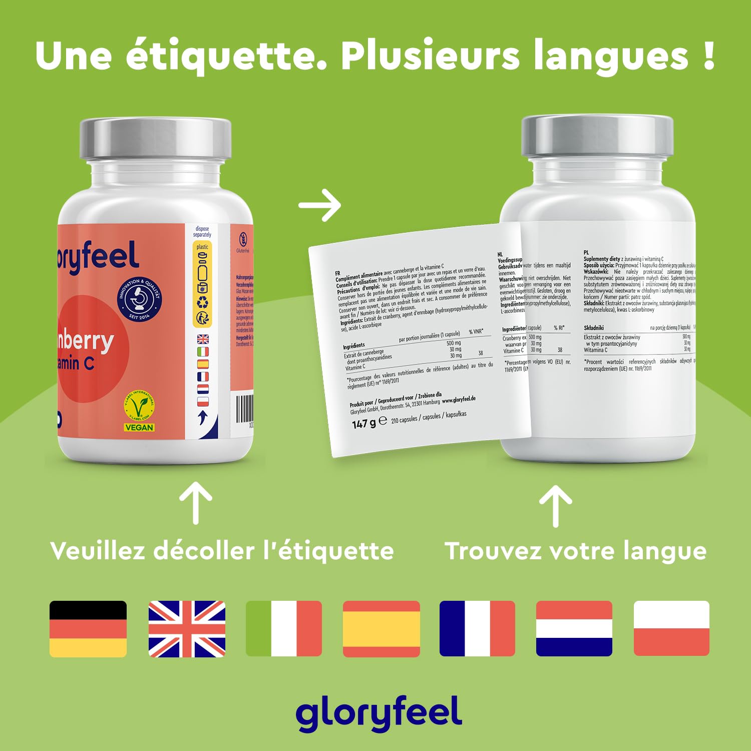 Extrait de Cranberry (25000 mg) avec Vitamine C (30 mg), Hautement Dosée avec 210 Capsules (Plus de 6 Mois), Extrait 25:1 de Canneberges Naturelles, Soutient le Système Immunitaire, 100% Végétalien