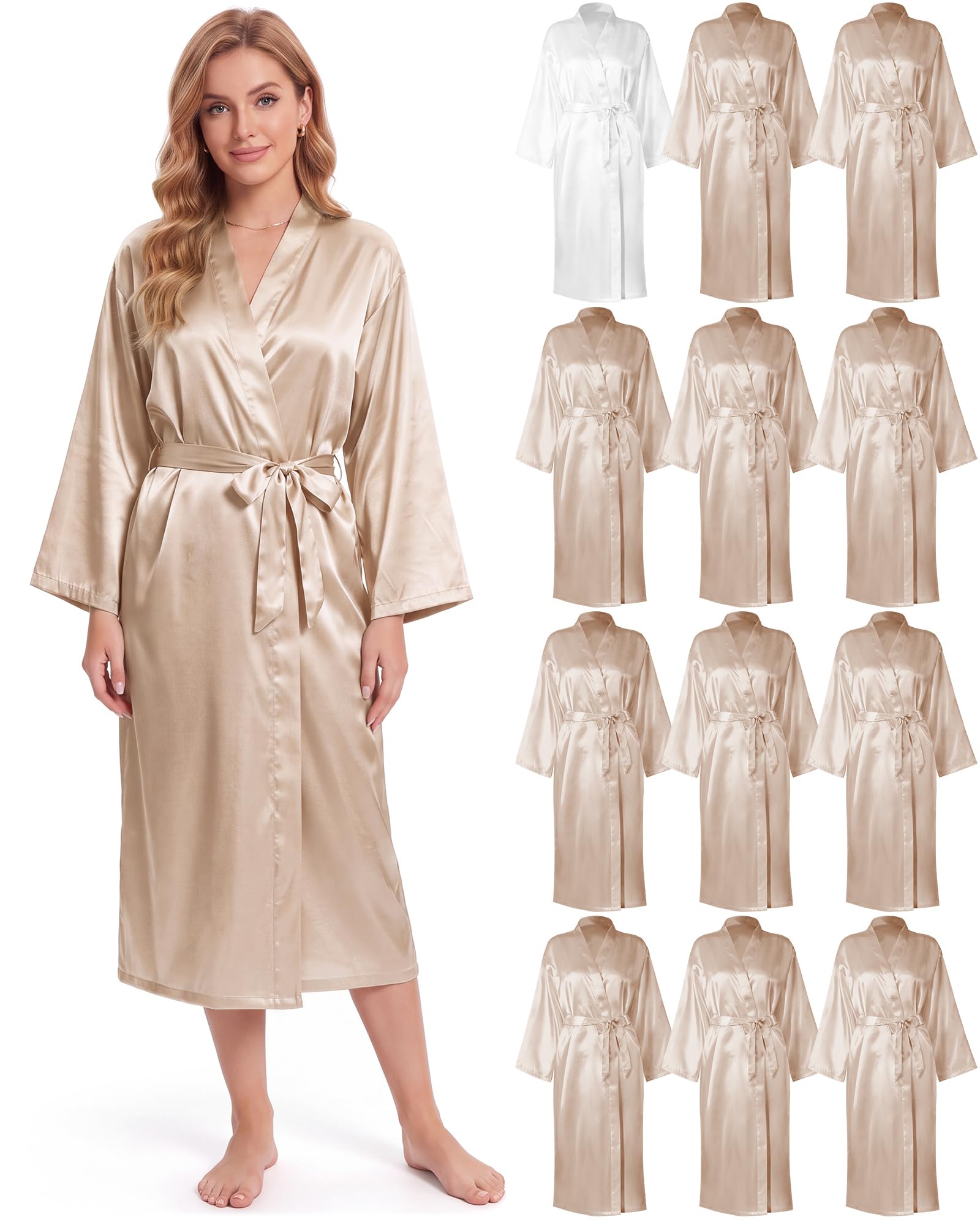 Xtinmee 6/12pcs Long Satin Kimono Robe, Sleepwear