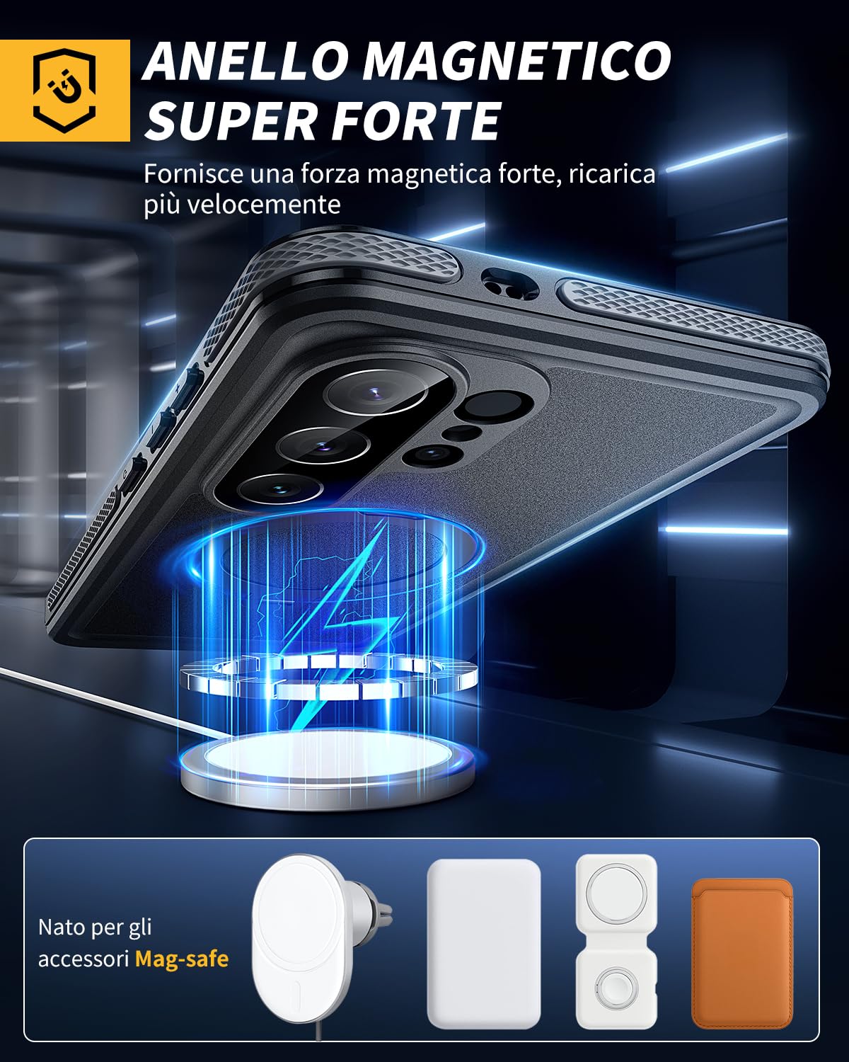 Lanhiem Custodia per Samsung Galaxy S26 Ultra 5G Cavalletto, Nero | IP68 Impermeabile, Cavalletto Girevole Nascosto, Anti-Caduta e Anti-Graffio, Protezione Militare a 360°