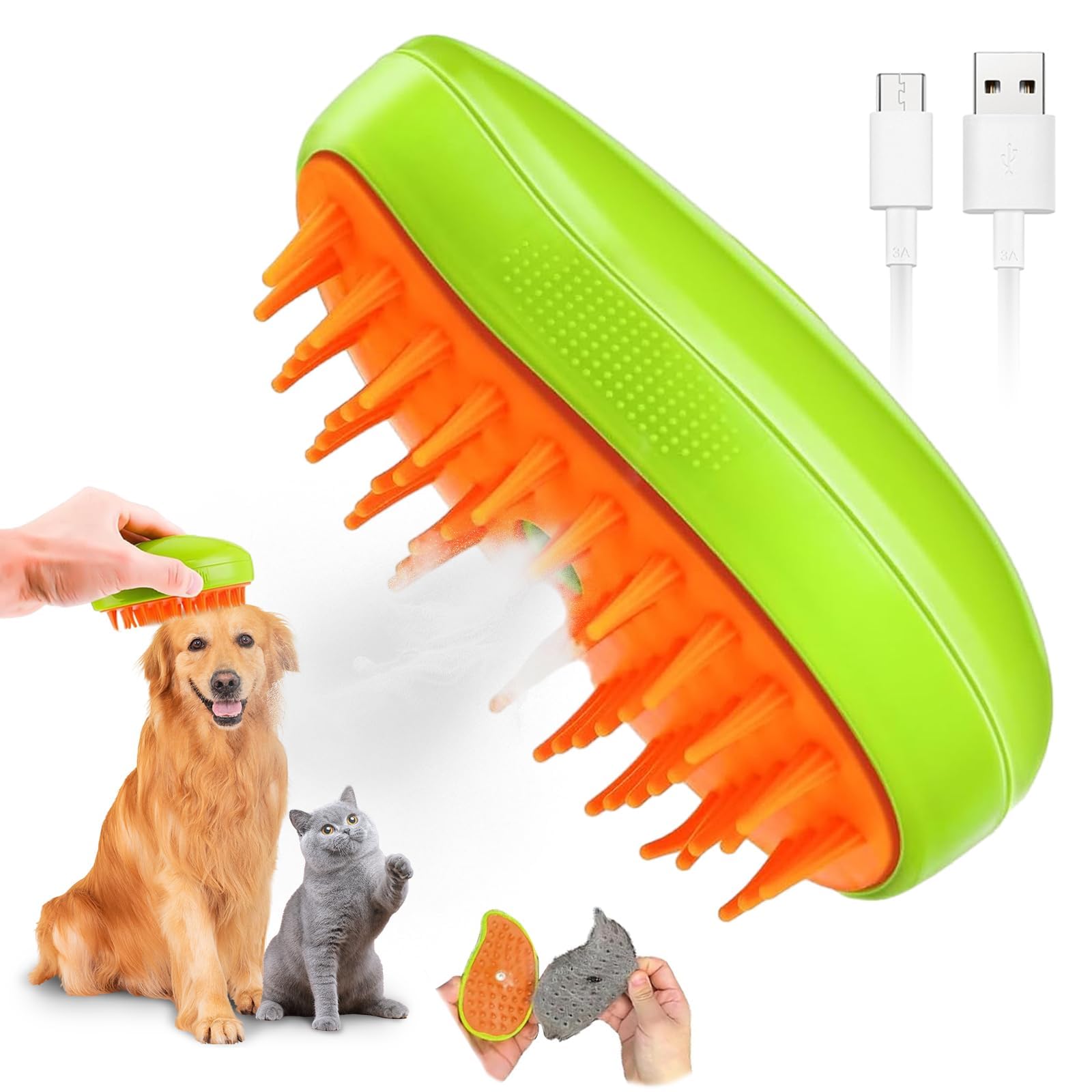 Cepillo de Vapor para Gato,Cepillo de Vapor para Gato 3 en 1,Cepillos Recargable para Gatos,Peine de Masaje con Spray para Gatos,Cepillos de Vapors de Silicona Autolimpiante