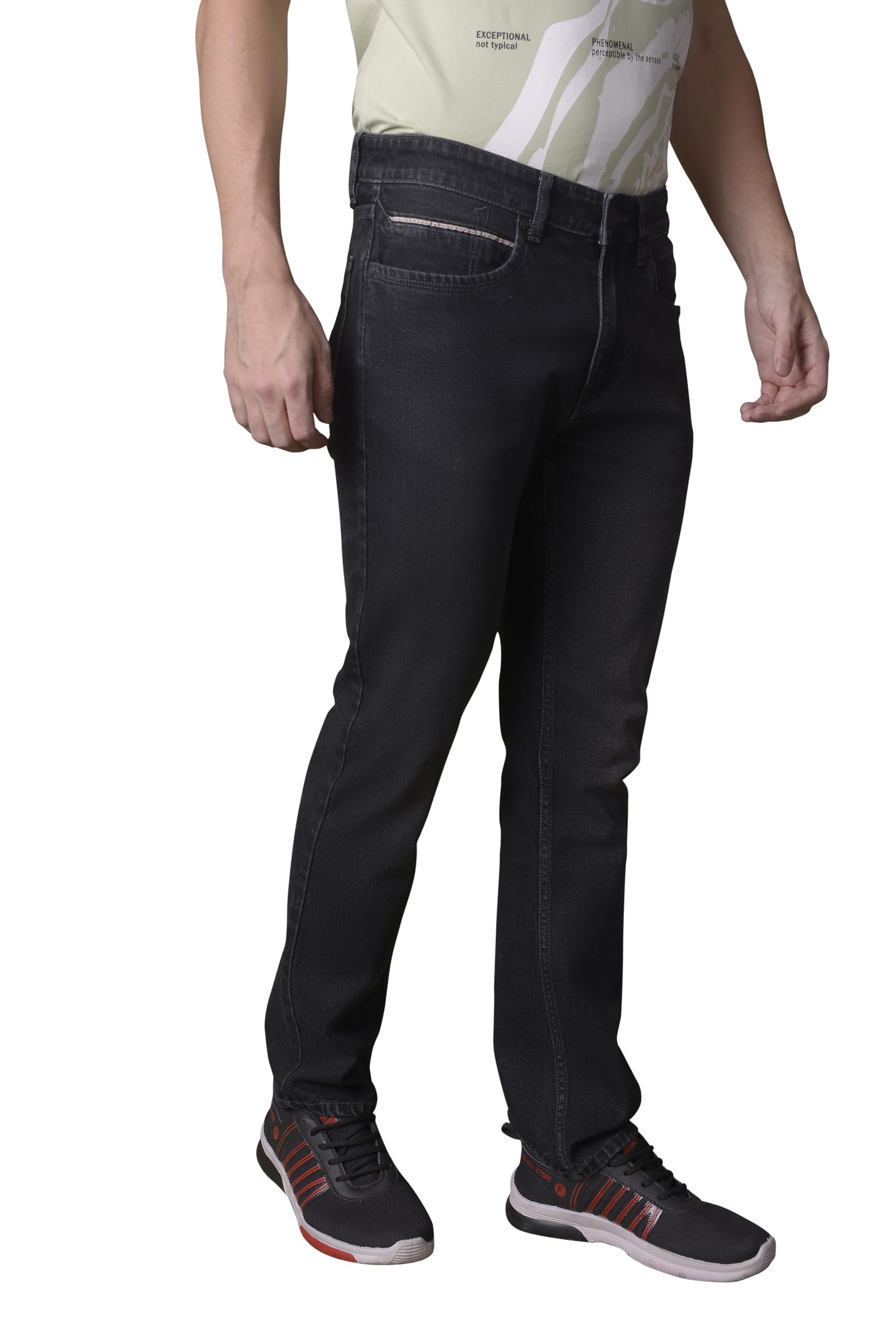 i'solMen’s Stylish Straight Relaxed Fit Cotton Blend Stretchable Jeans