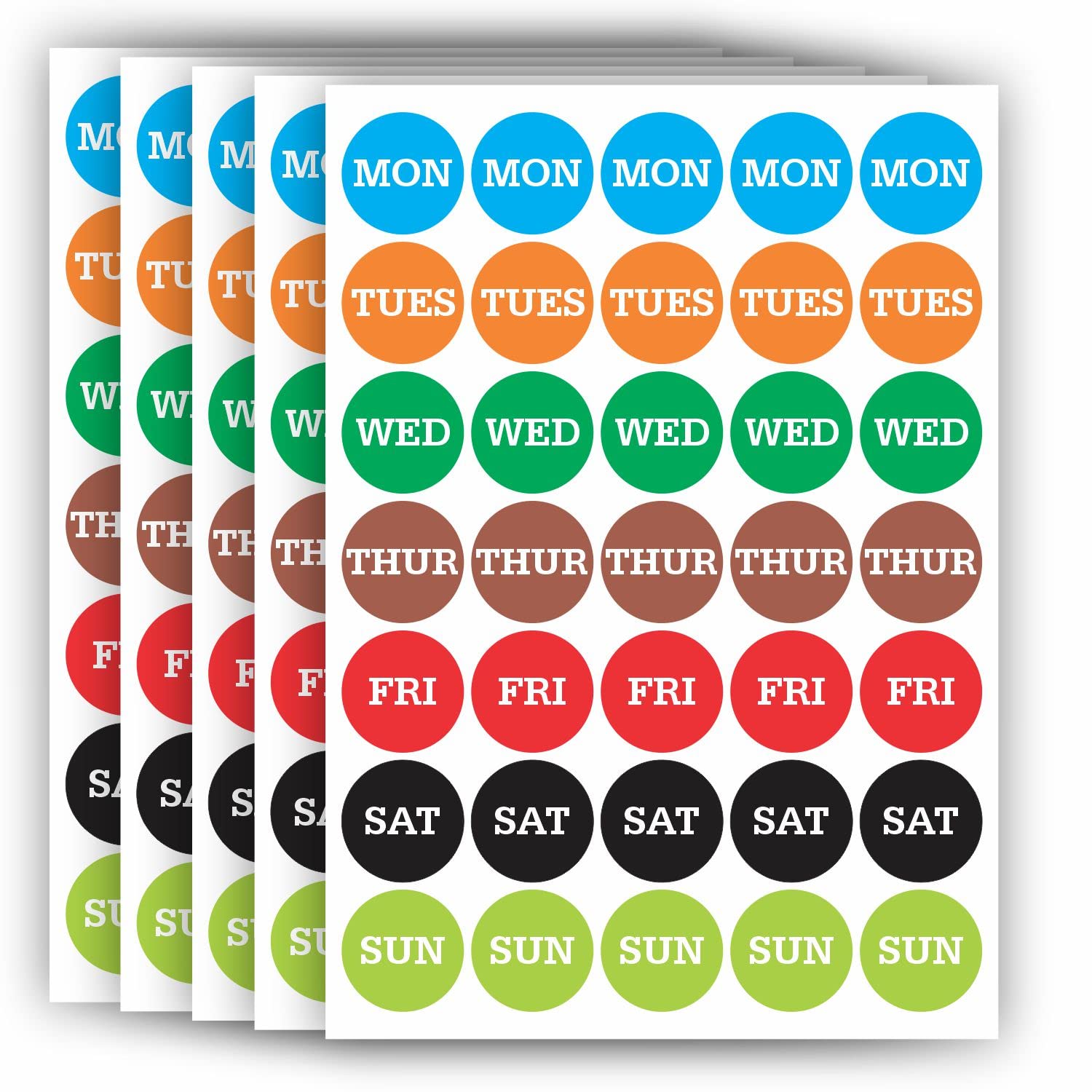 7 Days of The Week Labels - (Pack of 960) 1" Round Day of The Week Monthly Planners Stickers Weekday Color Coding Dot Food Rotation Labels