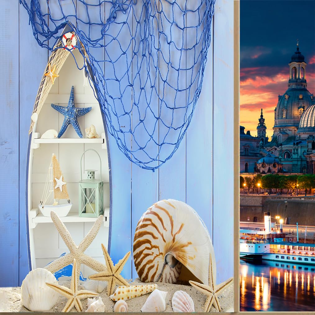 Coalho Ocean Nautical Uv Blocking Window Film Rustic Vintage Wooden Fishing Theme Seashell Starfish Beach Window Protection Static Decorative Window Stickers-45W X60l Cm X1pcs