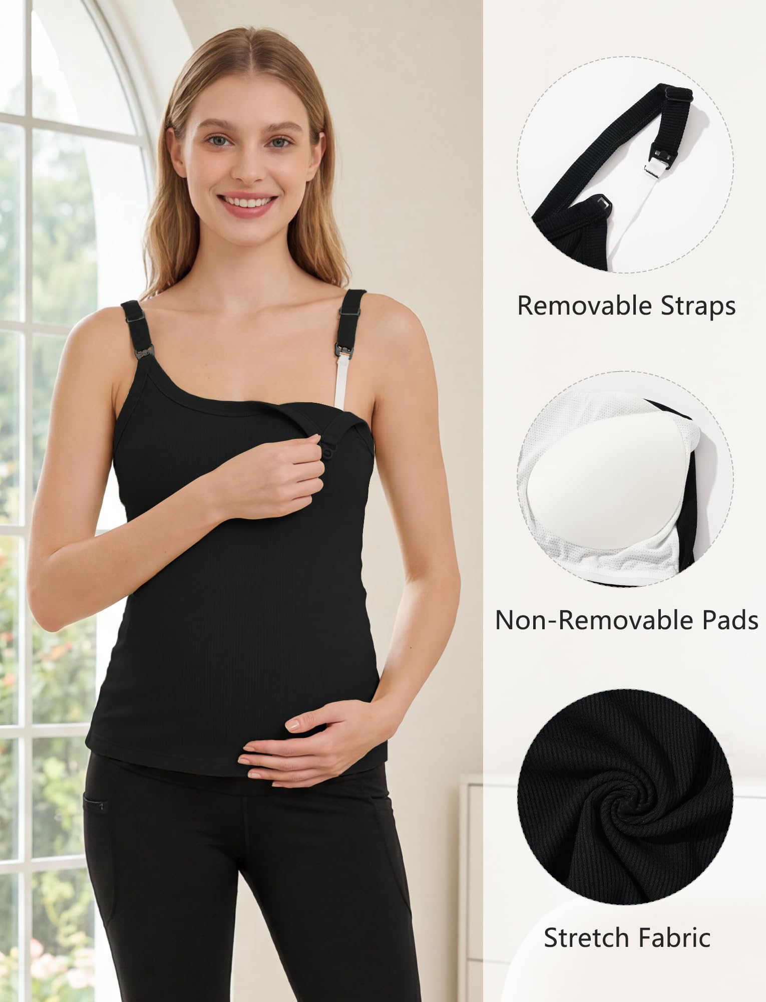 FEOYA Débardeur d'allaitement pour femme pour l'allaitement, soutien-gorge de sport de maternité, haut sans manches, haut court pour l'allaitement, tailles S à 2XL