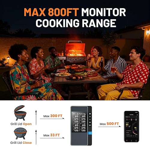 Miniatura 3 de Termómetro inteligente inalámbrico Bluetooth para carne, control de monitoreo en tiempo real, termómetro digital con aplicación inteligente, 4