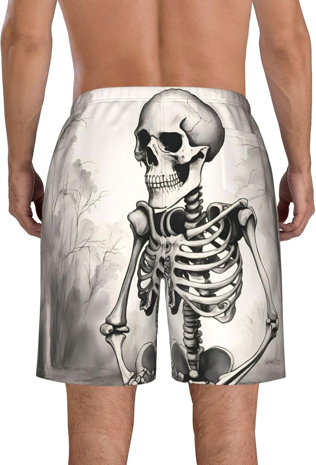 Mens Interesting Skeleton Print Beach Shorts,Casual Summer Shorts for Men,Quick Dry Polyester