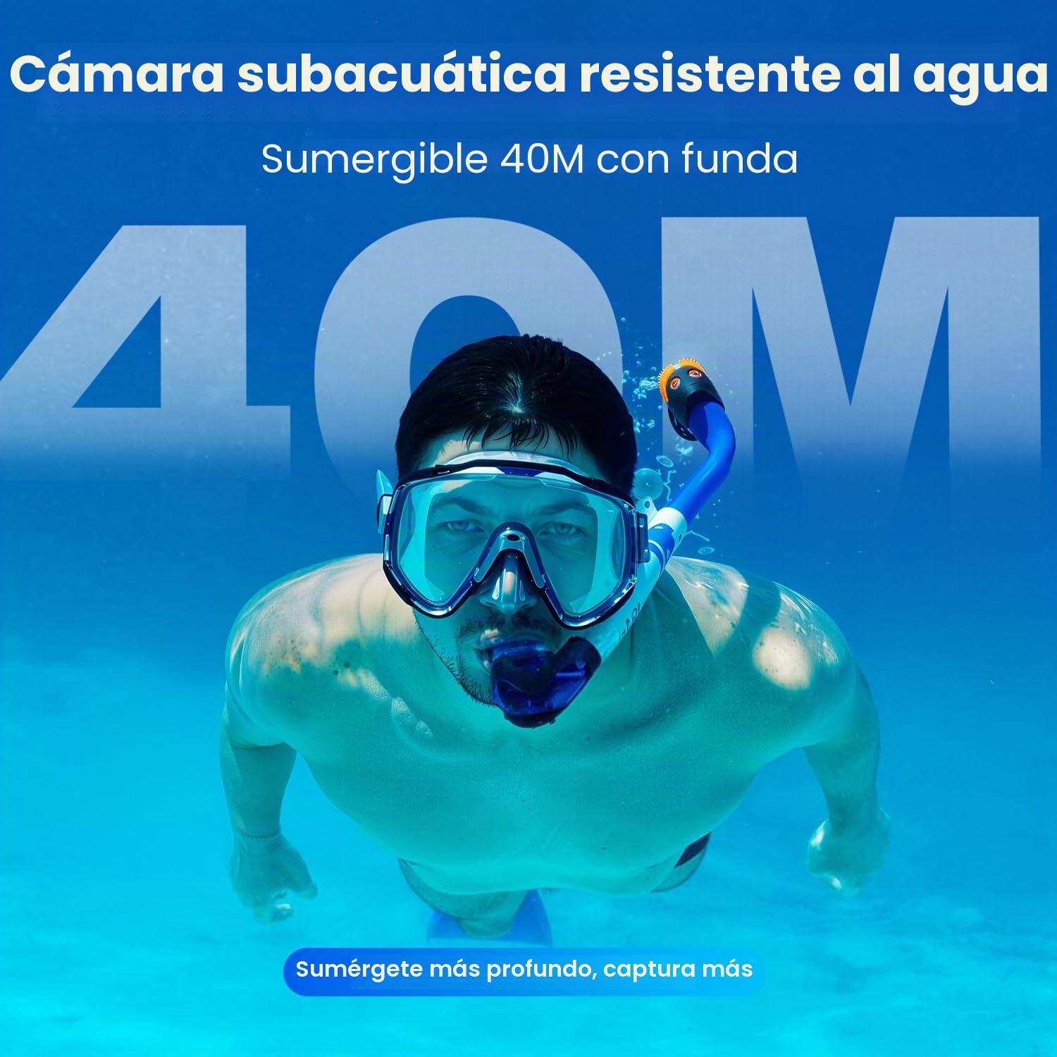 Dualscreen 4K60FPS Cámara Deportiva, Cámara Acuática 40M, 48MP Videocámara WiFi con Pantalla táctil EIS, Zoom de 8X, Cámara de Acción con 2 baterías de 1350 mAh