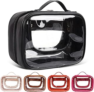 XSUIOY Clear Calpak Toiletry Bag Makeup Organizer Bag,Large Capacity Travel Cosmetic Bags with Handles Waterproof Cosmetic Case Toiletry Bags Fit Carry-on Essentials Storage bag Organizer for Women, BLACK, 21cm*11cm*15cm, Fashion