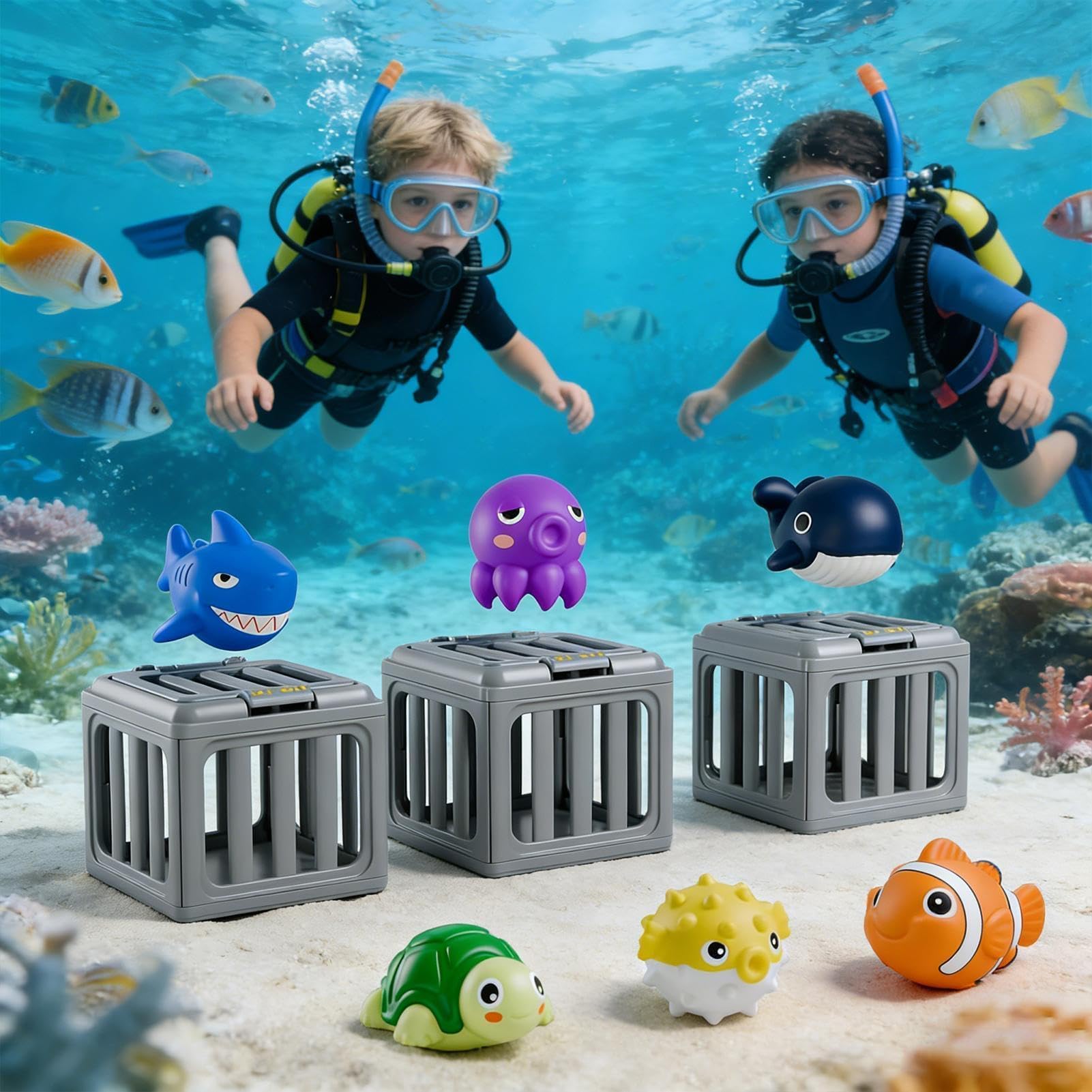 Générique Jouets De Sauvetage De Plongée sous-Marine, Jeu De Recherche sous-Marine Amusant, Ensemble De Piscine De Plongée dans l'eau D'été, for L'entraînement À La Natation, Cadeau D'été(12pcs)
