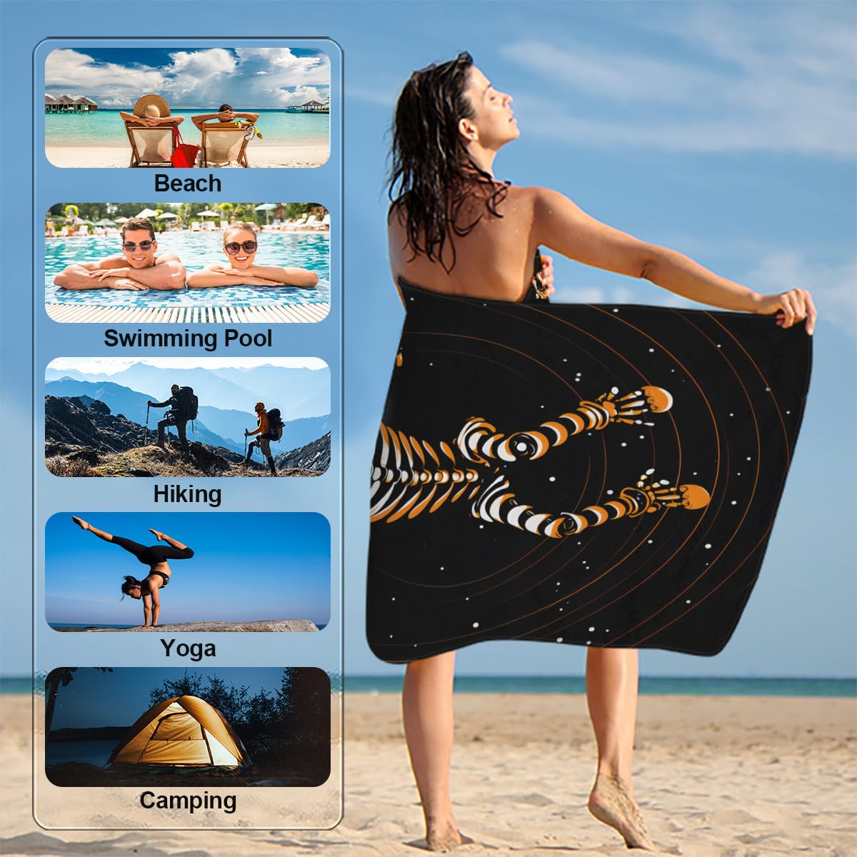 KOBLEN Aglebo Skull Beach Towel - 31x61 Inch Oversized Microfiber, Quick Dry, Sand Proof For Pool, Travel & Yoga - View #10