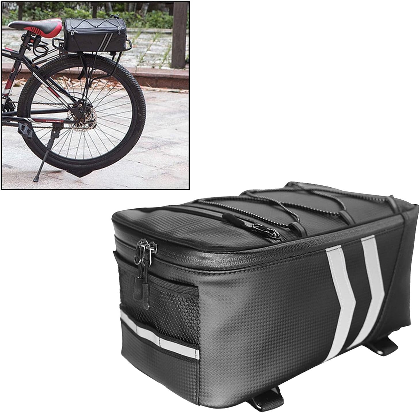 9L Black Bike Rear Carrier Bag | Reflective Pannier for Road Cycling | Water Rack Bag with Cargo Capacity | for Mountain Bike Storage & Travel