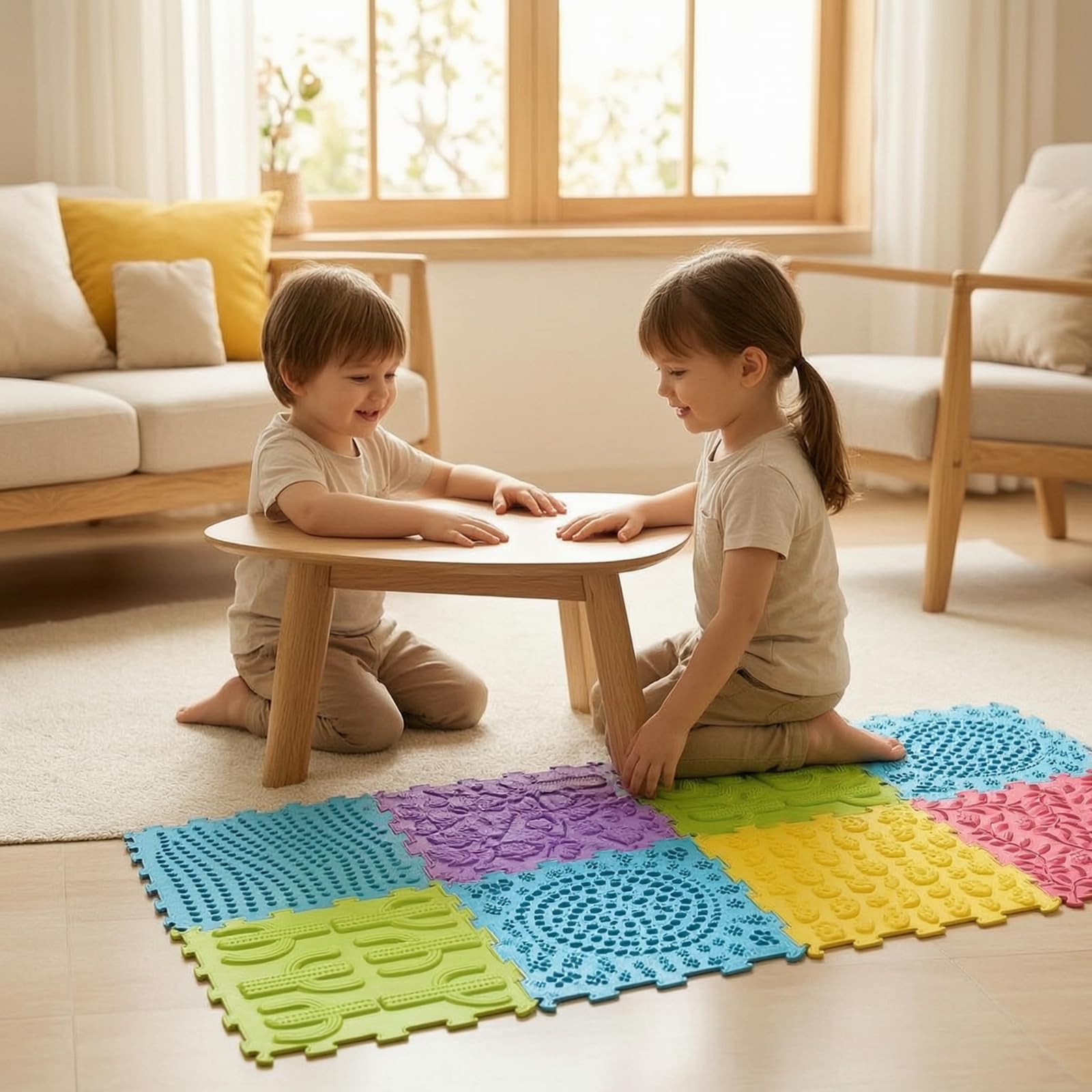 Tappetino Sensoriale per Bambini Pavimento Mattonella Stimolante Piedi Tappeto Puzzle Flessibile Superficie Rilievo Delicato Funzione Educativa Adatto a Cameretta Palestra Casa