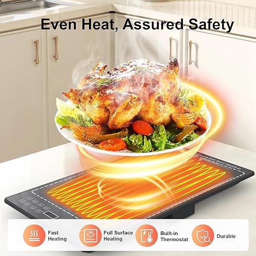 Miniatura 4 de Bandeja de calentamiento eléctrica, alfombrilla de calentamiento para alimentos modular y portátil, 3 ajustes de temperatura, temporizador de 4 horas