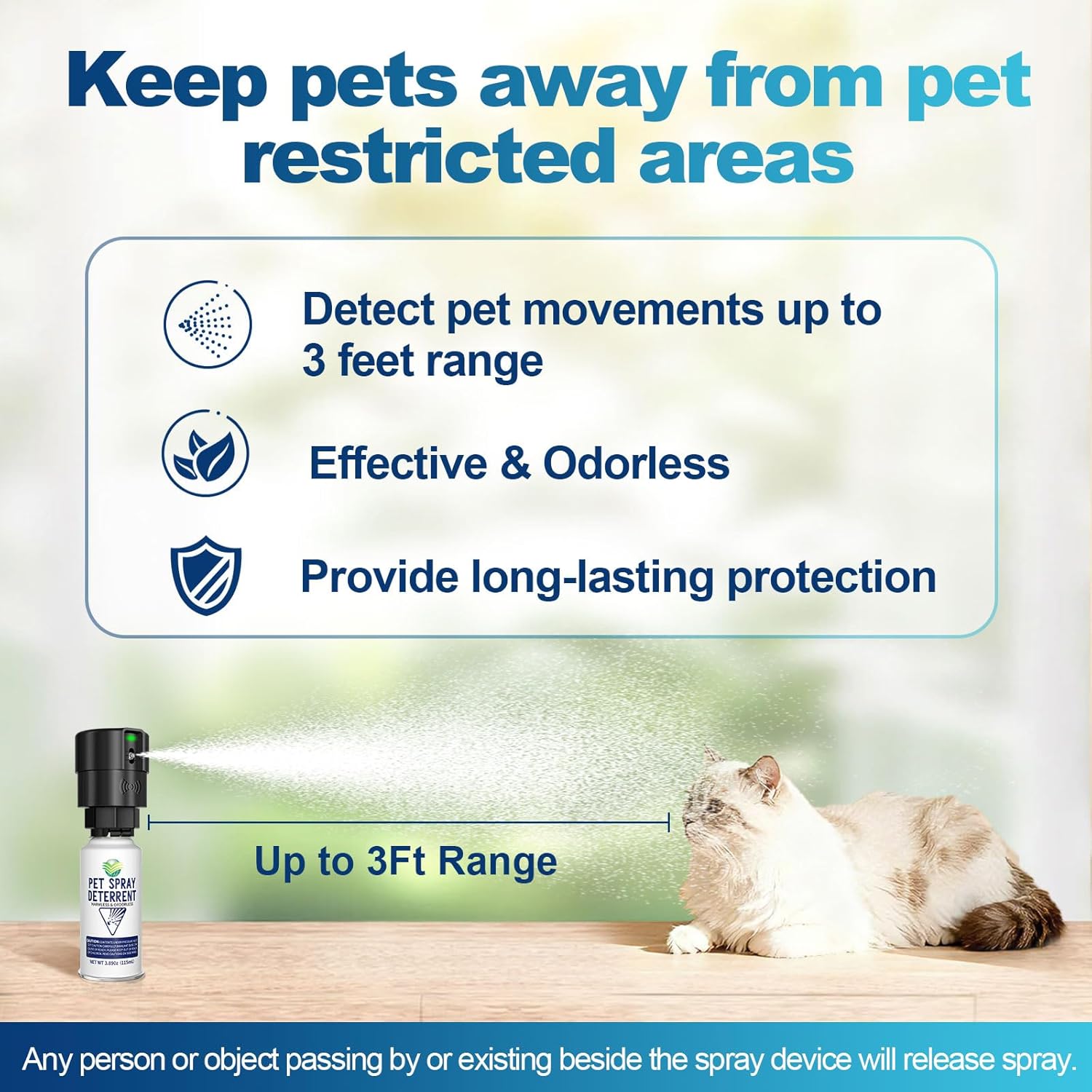 Cat Deterrent Spray Refill, Pet Spray Deterrent System, Motion Activated Cat System, Cat & Dog Odorless & Indoor, Up to 3 Feet Away, Pet Deterrent Spray Refill 4 Pack 15.56Oz