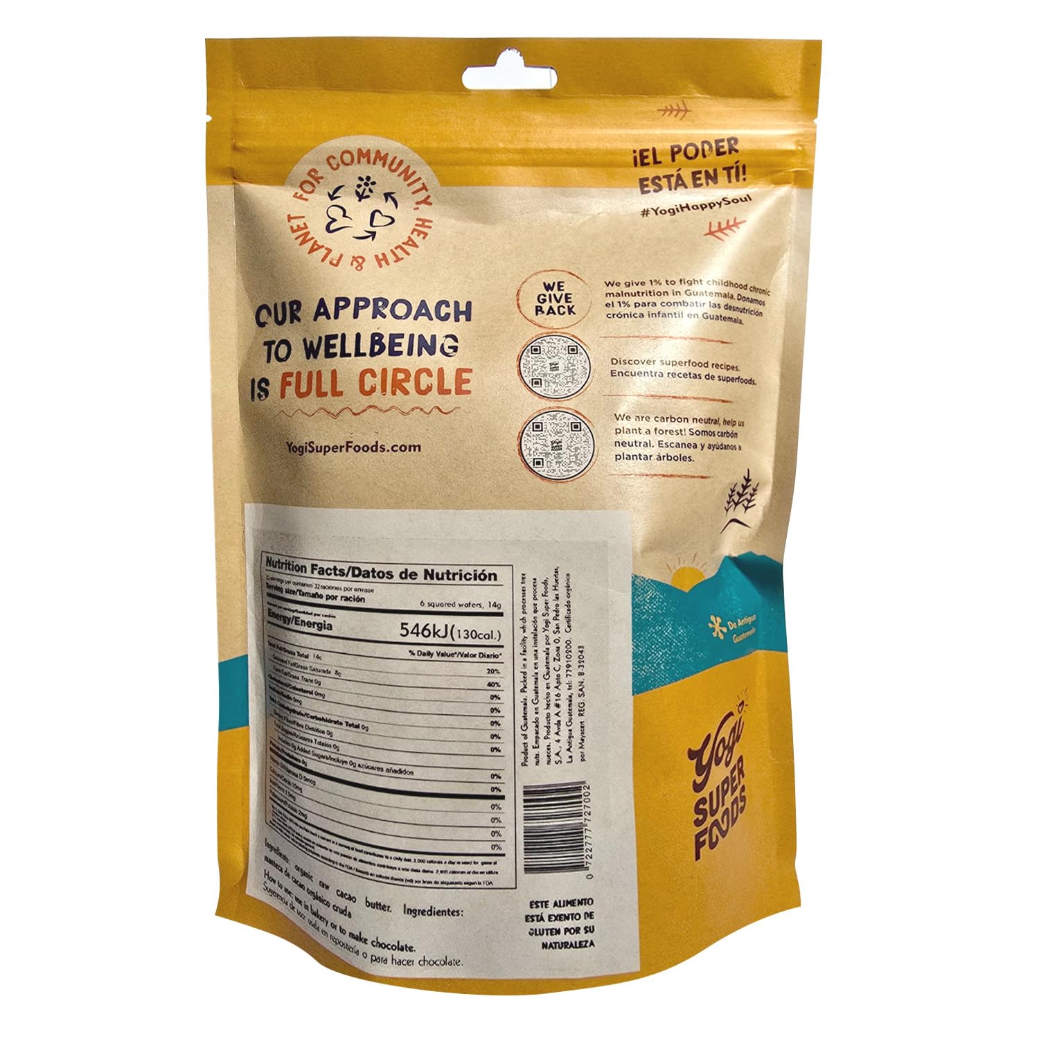 Yogi Super Foods Raw Organic Cacao Butter, Squared Wafers - Cacao Butter Organic, Raw Cacao Butter Wafers, Cacao Butter Food Grade Product for Cooking and Baking, Vegan, Organic, and Gluten-Free - 1lb