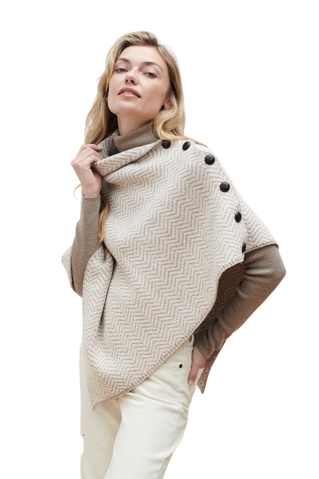 Irish Knit Poncho for Women Herringbone Merino Wool Cardigan Made in Ireland