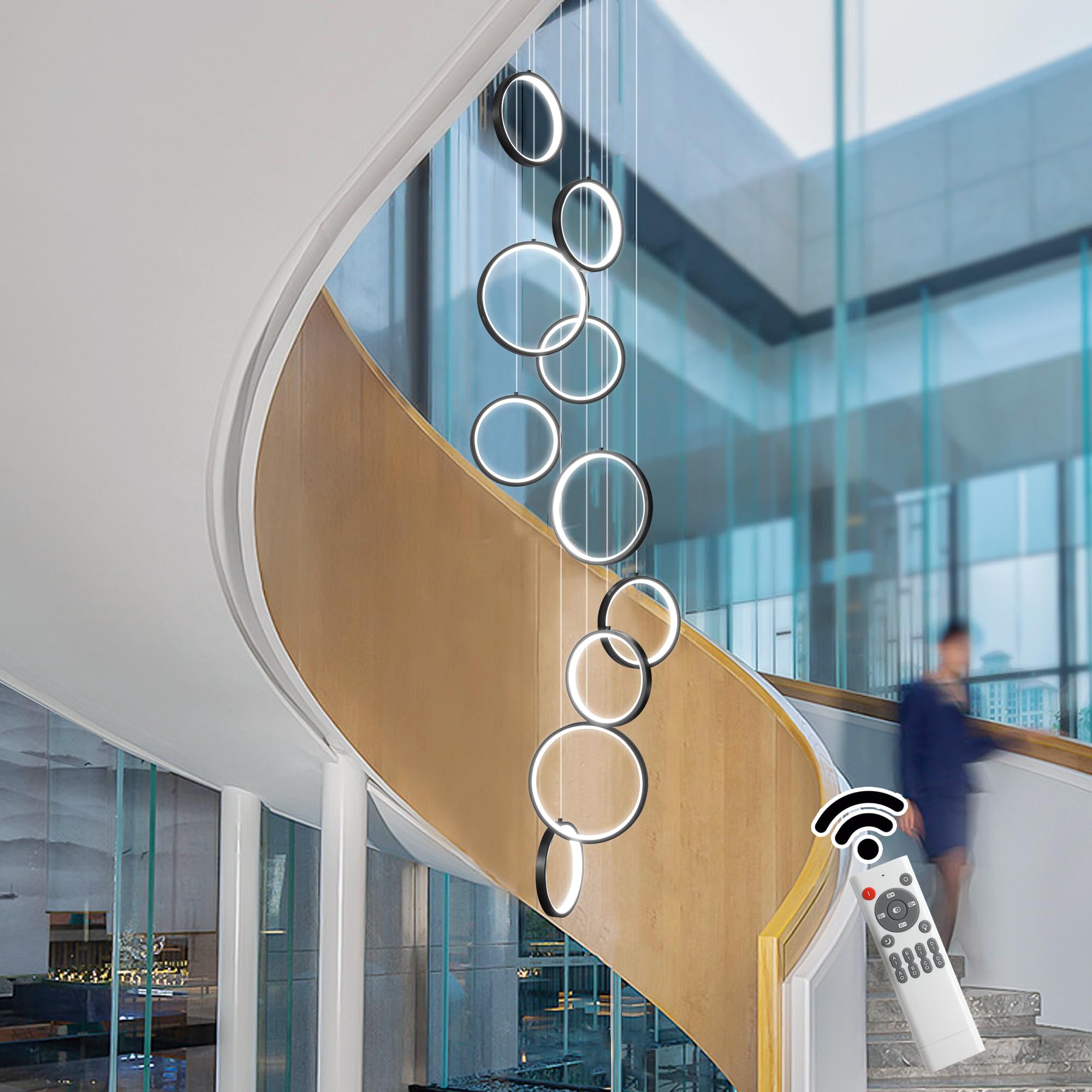 Qcyuui Lustre Moderne pour Escalier Plafonnier à Hauteur Réglable Lustre Suspendu Haut de Gamme & Luminaire pour Loft Adapté aux Espaces Grands, Parfait pour Cages d'Escalier, Salons et Villas
