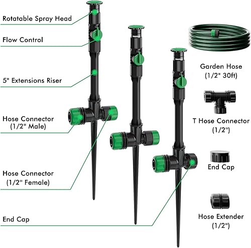 Miniatura 2 de Sistema de Aspersor Flexible Restmo con Base de Punta de Metal, Kit de Riego DIY sobre el Suelo, Juego de Aspersores de Césped Multiajustable, Ideal