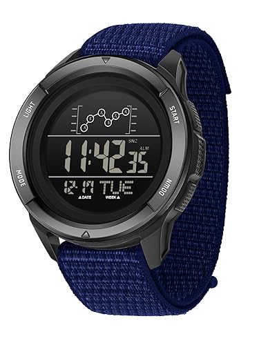 Men's Digital Sports Watch with Velcro Buckle, Military Style Nylon
