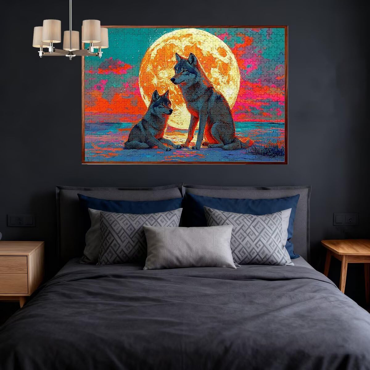 Puzzle z wilkiem dla dorosłych, 1000 elementów, dla dorosłych, księżyc, 75 x 50 cm, klasyczne gry edukacyjne, dekompresja, wymagająca gra dla rodzin, piękna dekoracja domu, prezenty dla mężczyzn