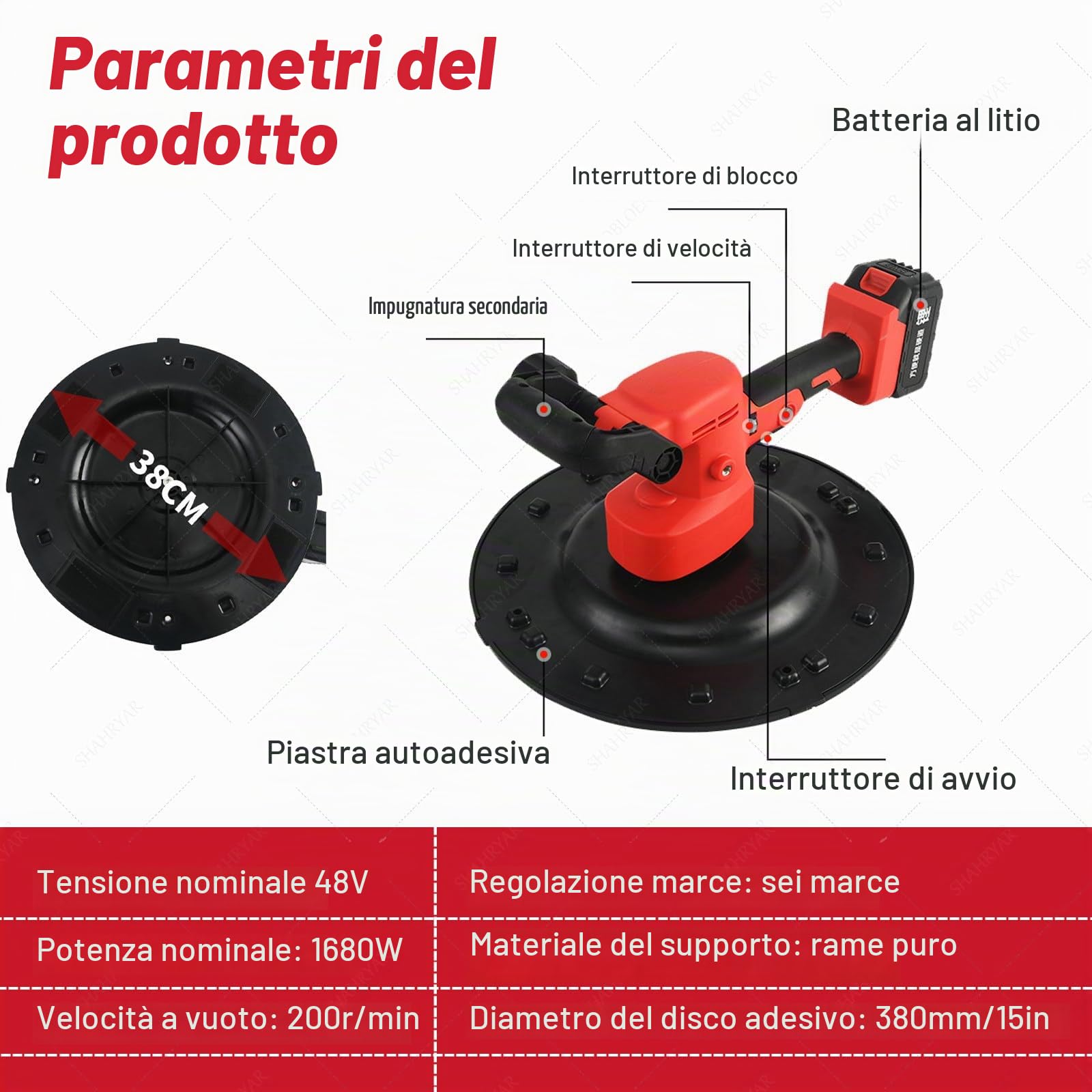 SHAHRYAR Frattazzatrice Elettrica per Malta da Muratore 1680w,Regolazione A 6 velocità,2 Batterie al Litio-Motore Interamente in Rame-per Calcestruzzo Frattazzo Intonacatrice
