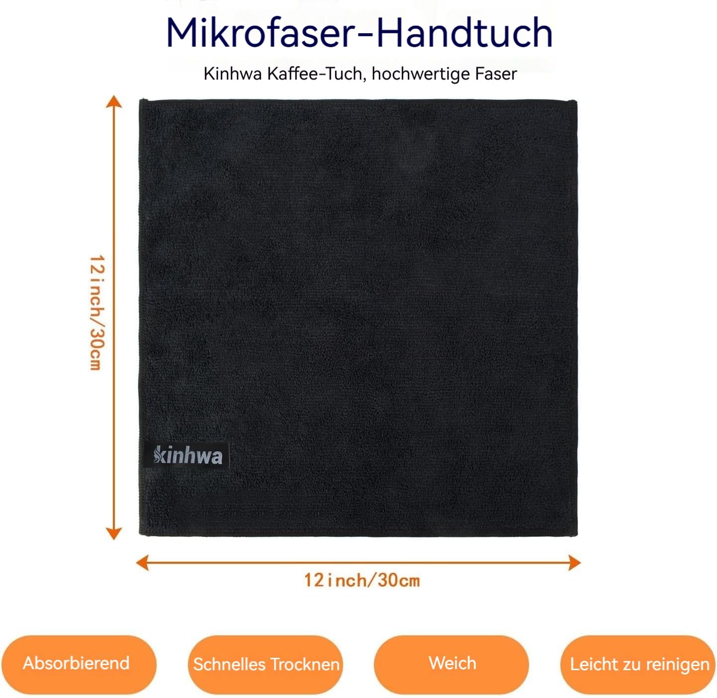 KinHwa panni per la pulizia in microfibra, 10 confezioni di stracci da cucina spessi, super assorbenti e morbidi Panni per la pulizia multiuso, 30cm x 30cm nero