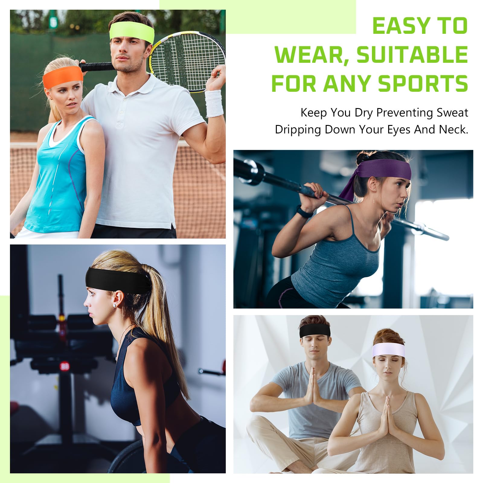 Hiboom Paquete de 30 diademas deportivas a granel para la cabeza de tenis ninja karate atletismo, bandas de sudor ajustables para mujeres y hombres, baloncesto, fútbol, correr, entrenamiento de yoga
