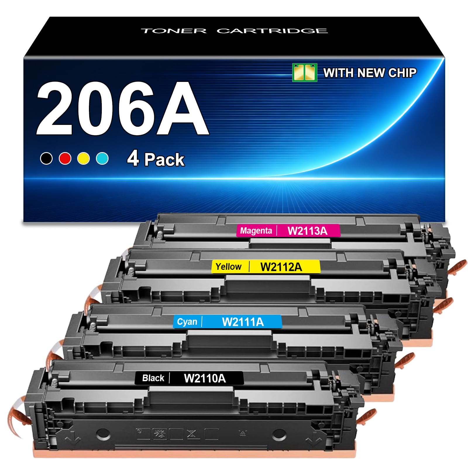 206A Toner Cartridges 4 Pack (with Chip) Compatible for 206A 206X