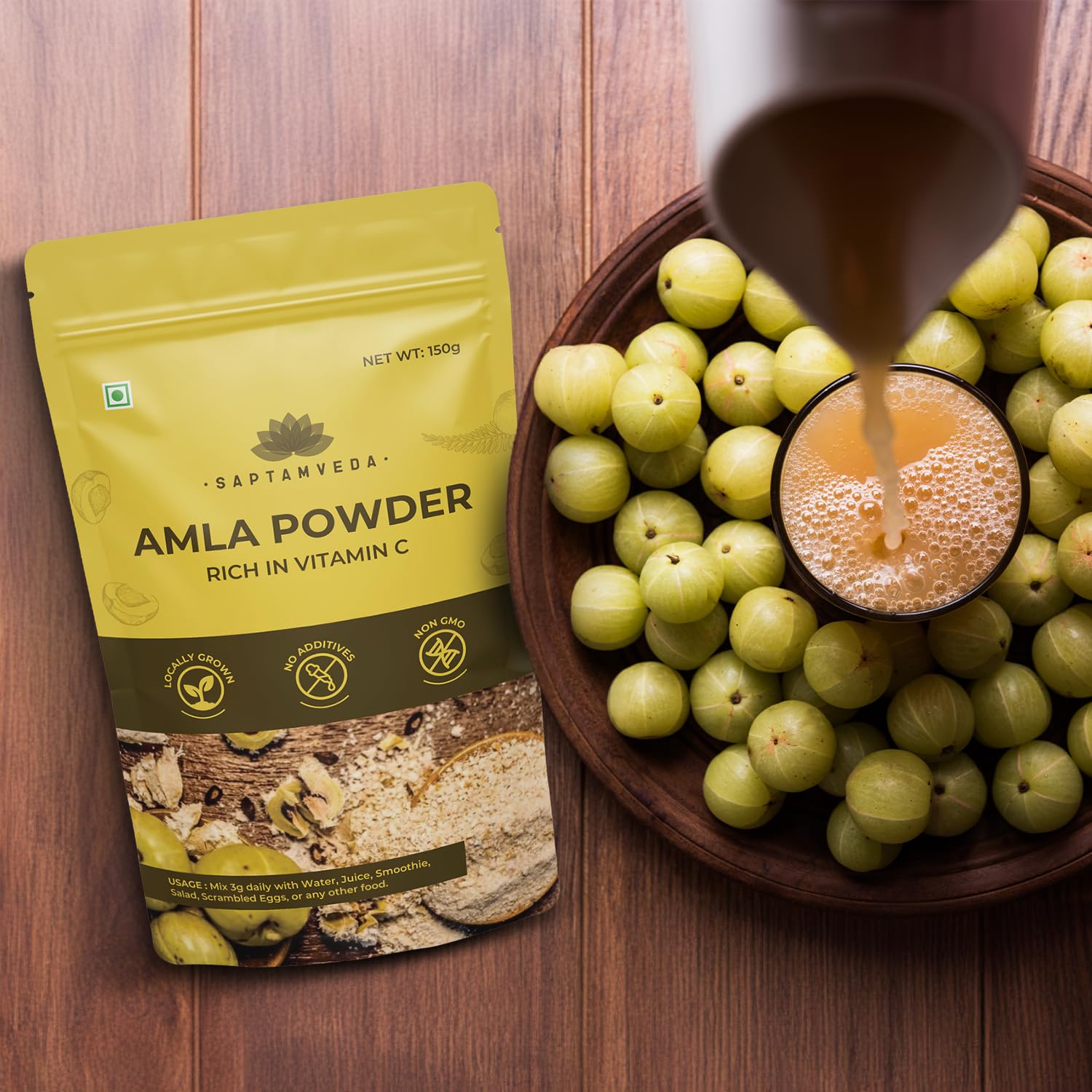 Saptamveda Premium Amla Indian Gooseberry Powder (150gm)| Drinking, Eating, Hair Nourishment | Repair Damage Hair & Skin Care|dry 5 71VngNSOUmL. SL1500