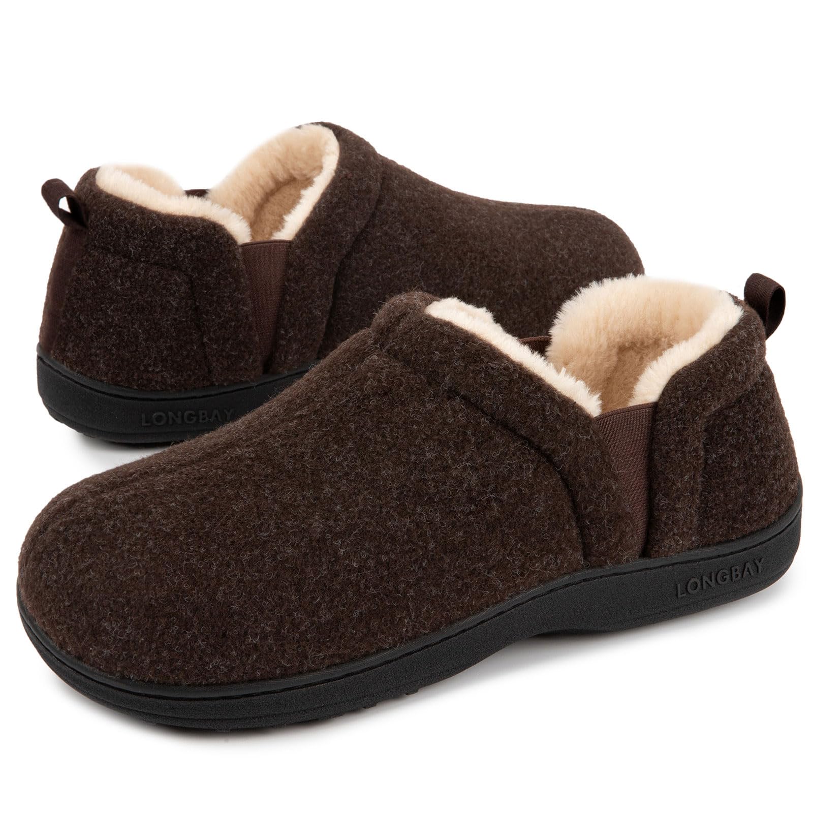 LongBay Men's Slippers Warm Bedroom Indoor Memory Foam Winter House Shoes