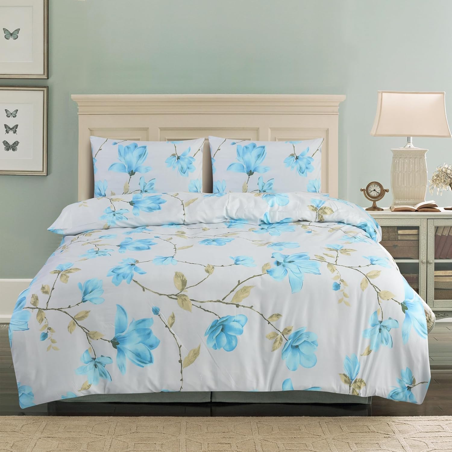 SAIMAZ 4 Piece Printed Bedding Set Duvet Cover, Deep Fitted Sheet & 2 Pillowcases Single, Double, King, Super King Sizes Soft Microfiber, Wrinkle-Resistant (Single, Spring Teal)