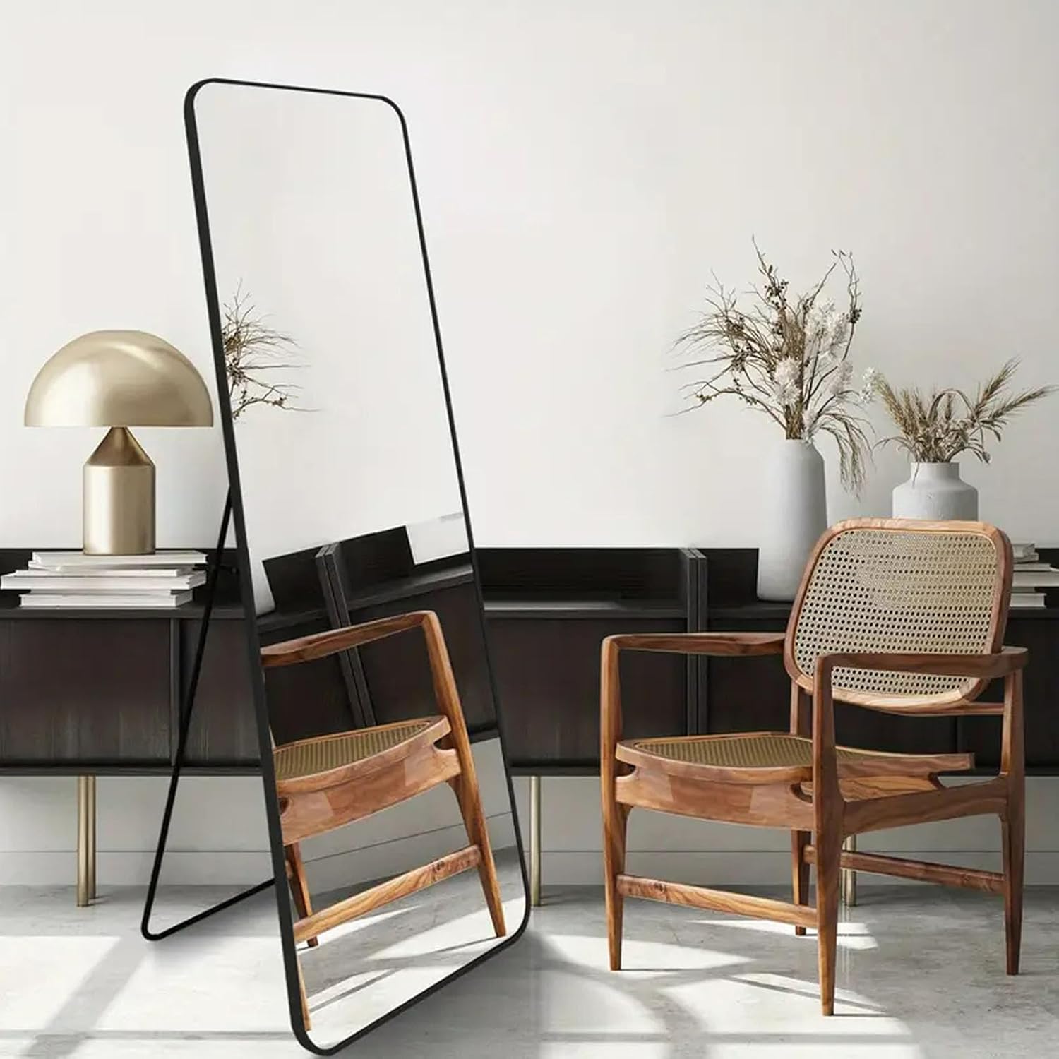 Full Size Mirror,Aluminum Frame 16 inches x 59 inches with Sturdy Glass Body Wall Mirror, Floor Standing, Hanging or Tilting, Placed in Bedroom and Living Room Fitting Mirror