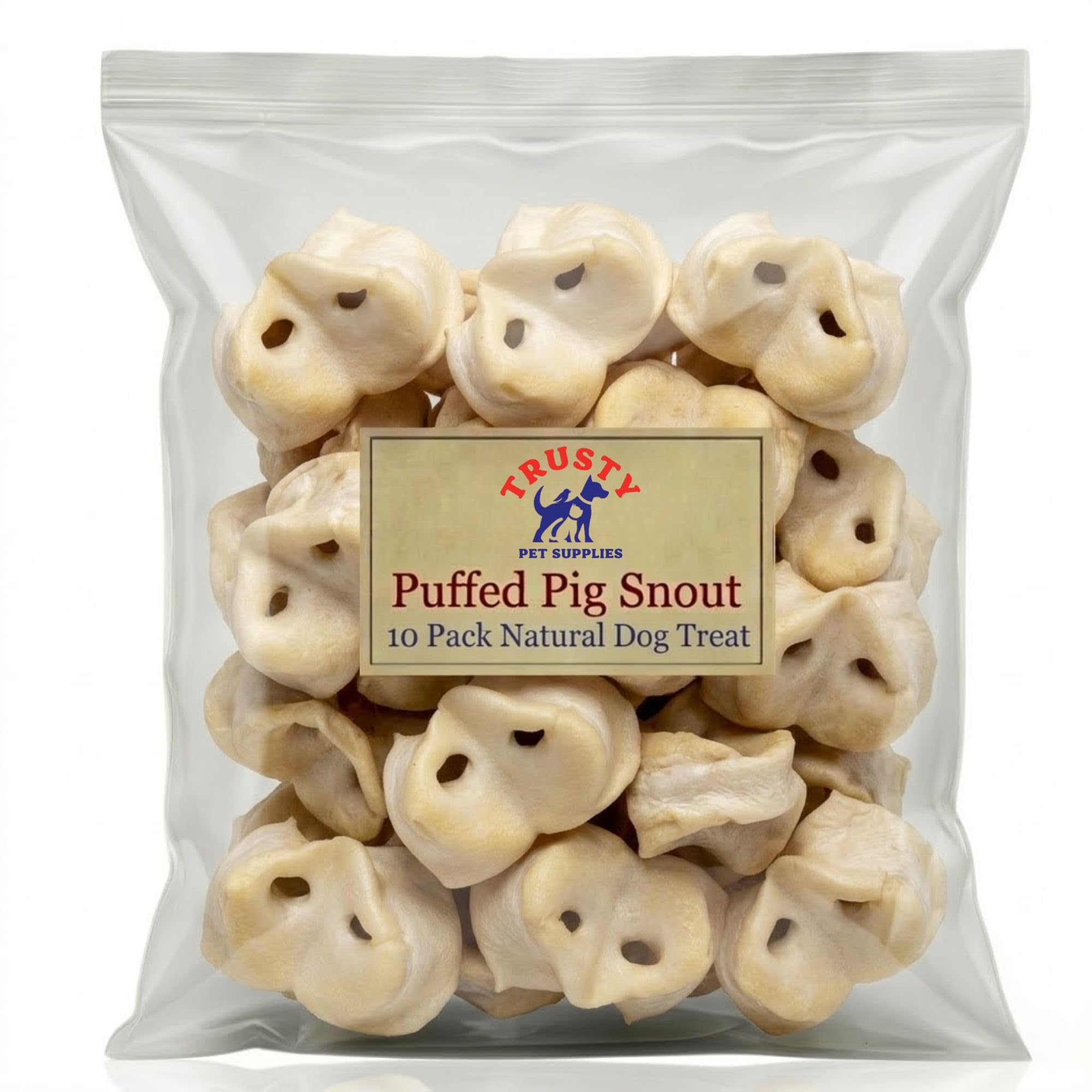 Puffed Pig Snout for Dogs (Pack of 10) | Low Fat, High Protein Natural Dog Treat | Collagen-Rich Digestible Chew | Dental Chew & Rawhide Alternative | Grain Free, Hypoallergenic | Trusty Pet Supplies