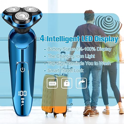 Miniatura 4 de Maquinilla de afeitar eléctrica para hombres, rasuradoras eléctricas rotatorias, pantalla LED, 100% impermeable, afeitado en húmedo y seco,