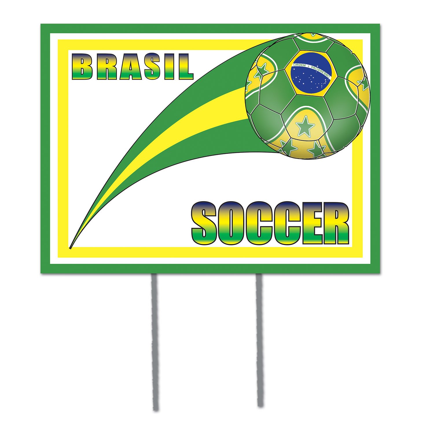 Panneau de football BRASIL en plastique 30,5x40,6 cm pour decoration de fete sportive