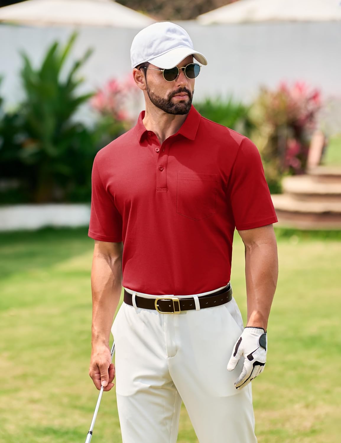 TACVASEN Mens Polo Golf Shirts with Pocket Pique Cooling Performance Moisture Wicking Polo Shirts Tomato Red Medium image 2 of 6 B0CQY8N7ZG