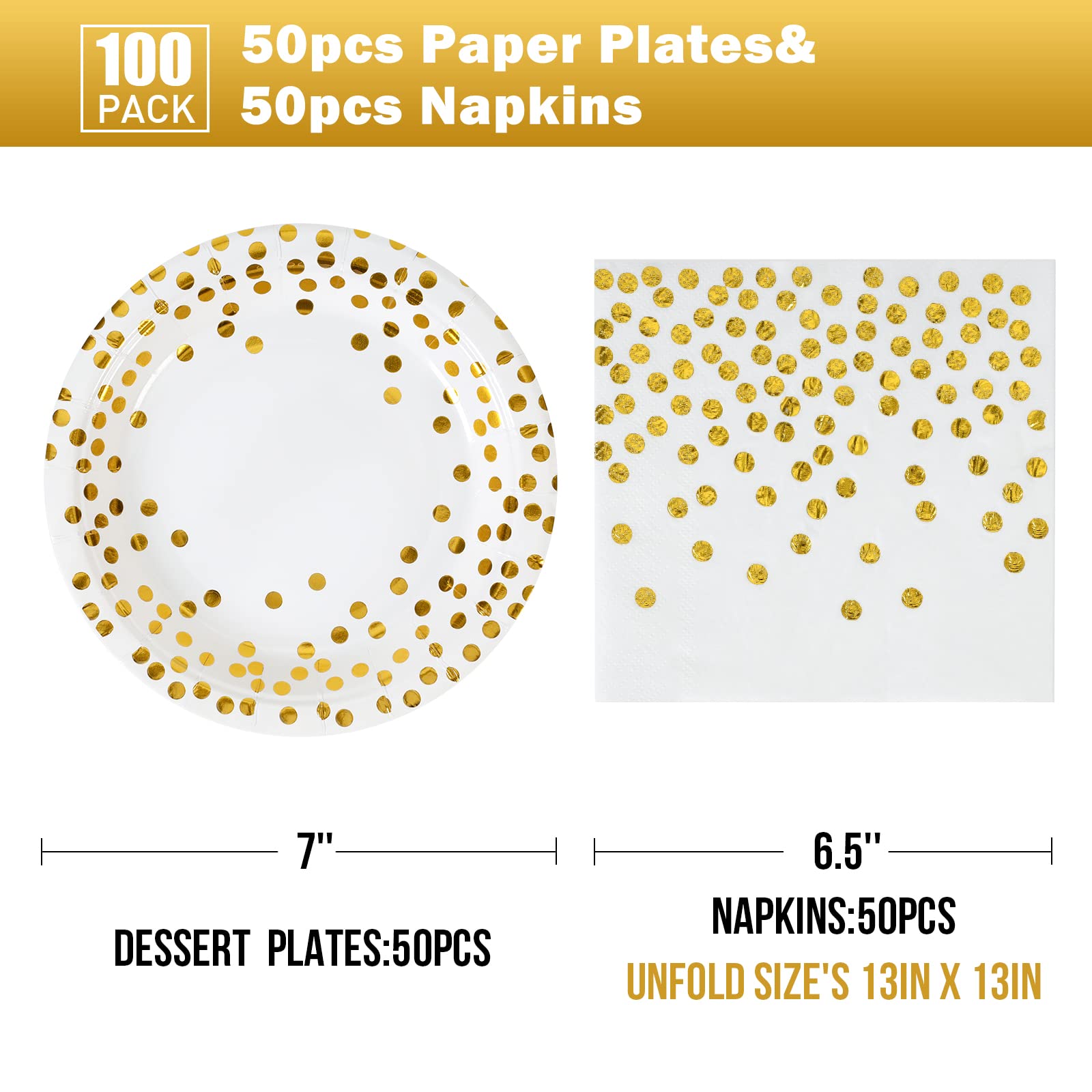 White & Gold Party Plates & Napkins - 100 Pcs -2