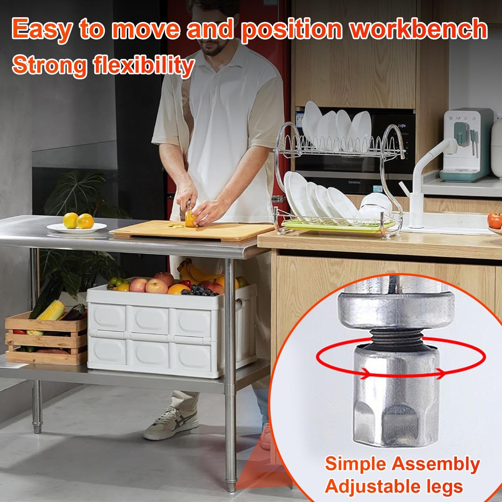 Mesa de trabajo de metal,Mesa de preparación de alimentos | Mesa de trabajo de acero inoxidable con estante inferior - Mesa de metal con base abierta, mesa para hornear de 24x20x31 pulgadas para resta