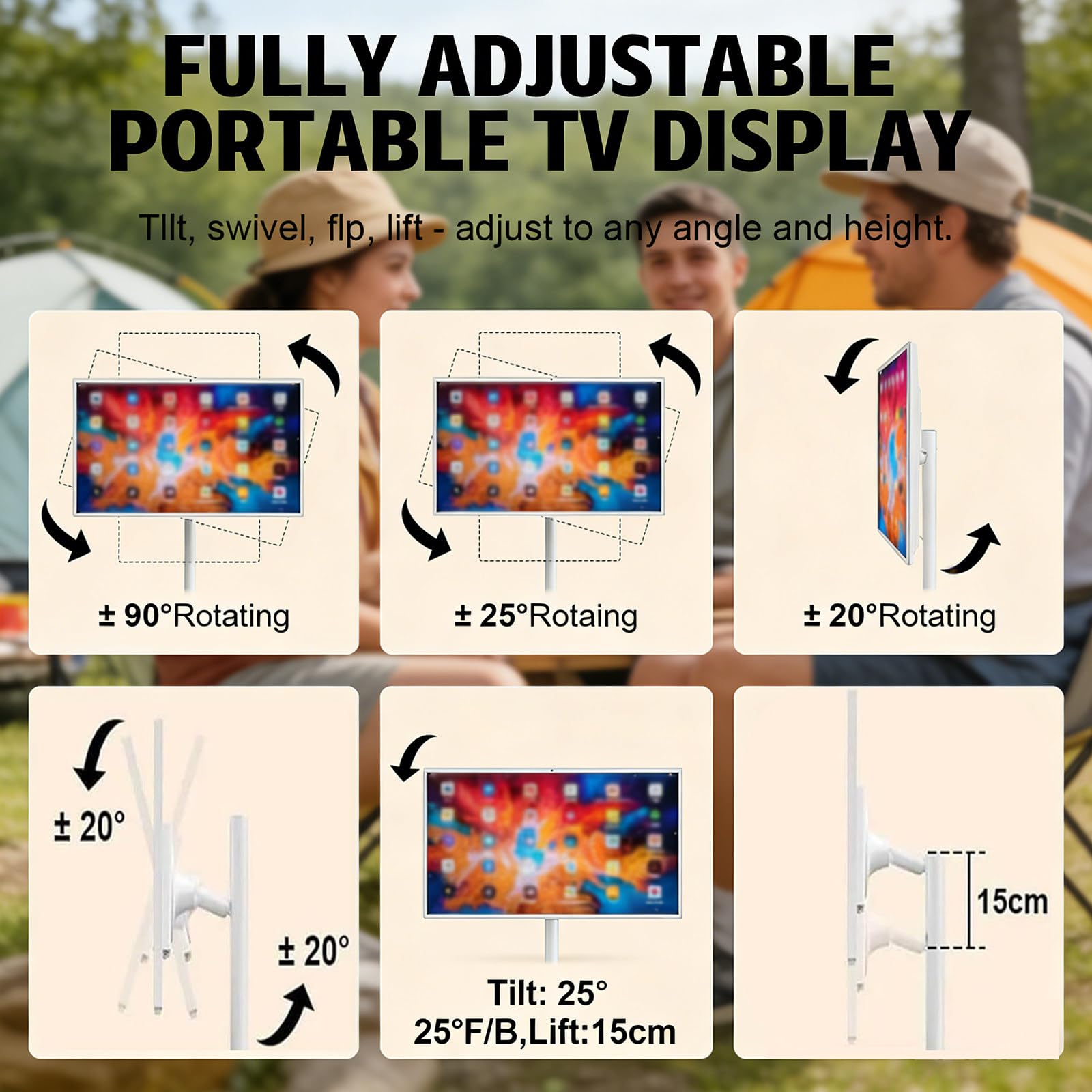 Tableta Smart TV Portátil De 21.5/27/32 Pulgadas con Soporte con Ruedas, Pantalla Táctil 1080p, Android 13, 8+128 GB, Inalámbrica, con Ruedas Y Control Remoto. 21.5in